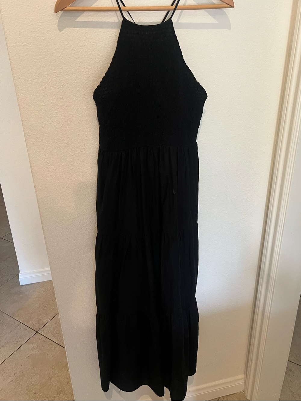 Zara Black Halter Smocked Maxi Dress